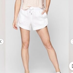 Athleta White Beachside Ball Linen Drawstring Shorts